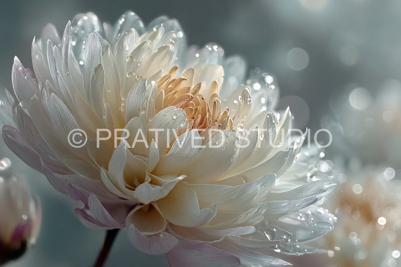 Dewy white flower macro painting