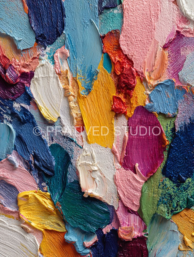 Abstract impasto oil painting, warm strokes
