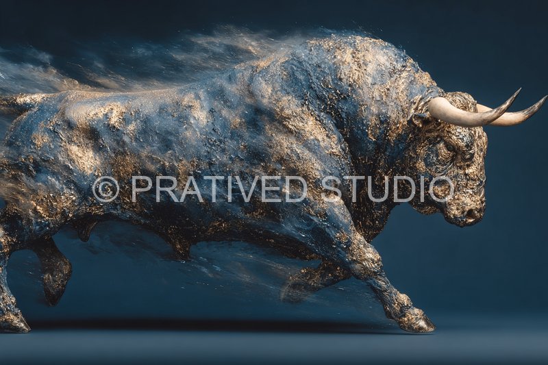 Semi-abstract charging bull painting