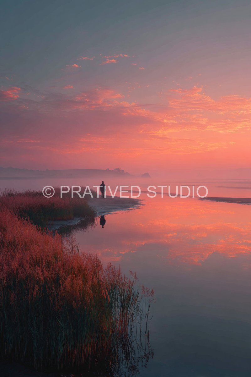 Misty morning lake landscape photograph