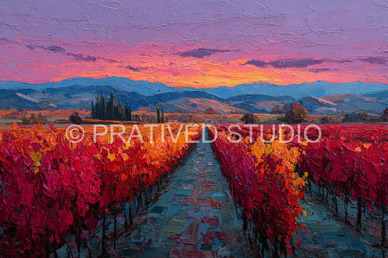 Richly textured abstract grapevine oil painting
